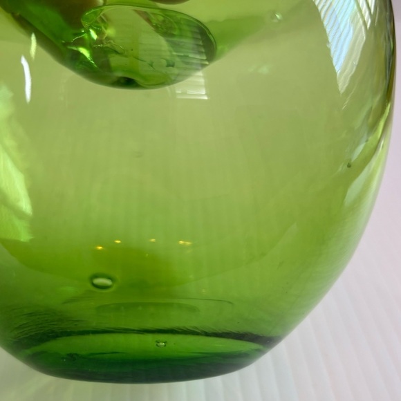 Set Of 2 Vintage Hand Blown Green Art Glass Apple Sculpture Figurine 3.5” - Picture 3 of 9